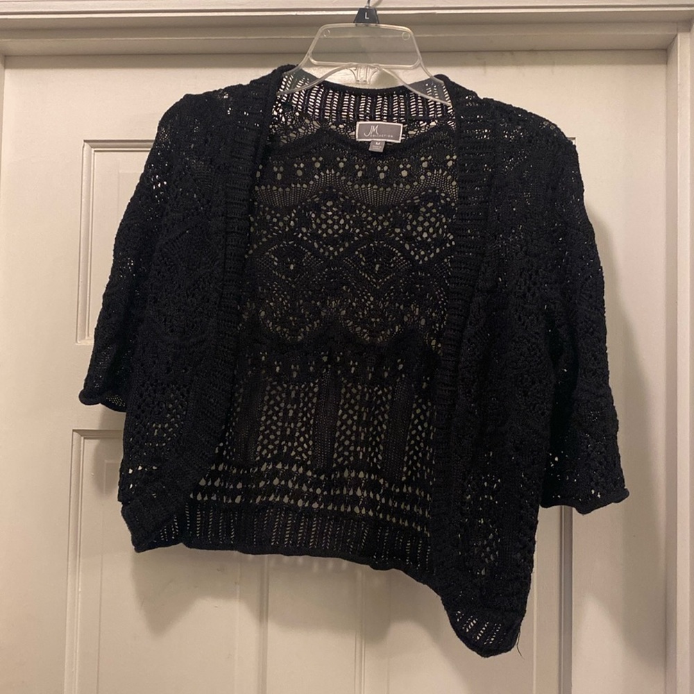 EUC Black JM Collection Crocheted Bolero Size M